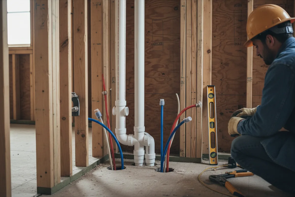 Drain and supply rough-in during Leak Detection in Cameron